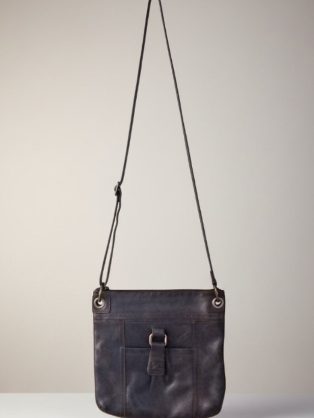 The Sak Kendra Brown Leather Crossbody Bag Adjustable Canvas Strap Brass Hardwar